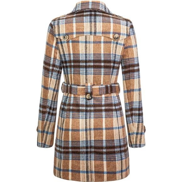 Women's Double Breasted Pea Coat Winter Mid-Long Trench Coat with Belt - Picture 2 of 7